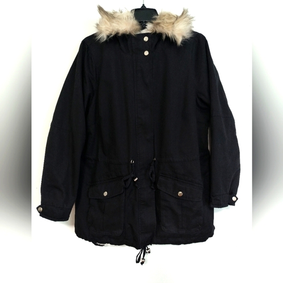 City Chic Jackets & Blazers - New Women's Parka Black Fur-Trimmed Jacket / Size 0X (14-16)